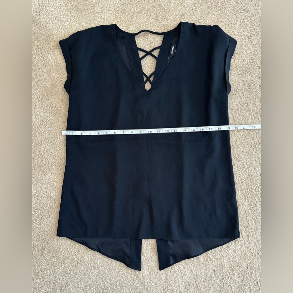 Express Black Blouse High-Low with Crisscross Split Back Detail